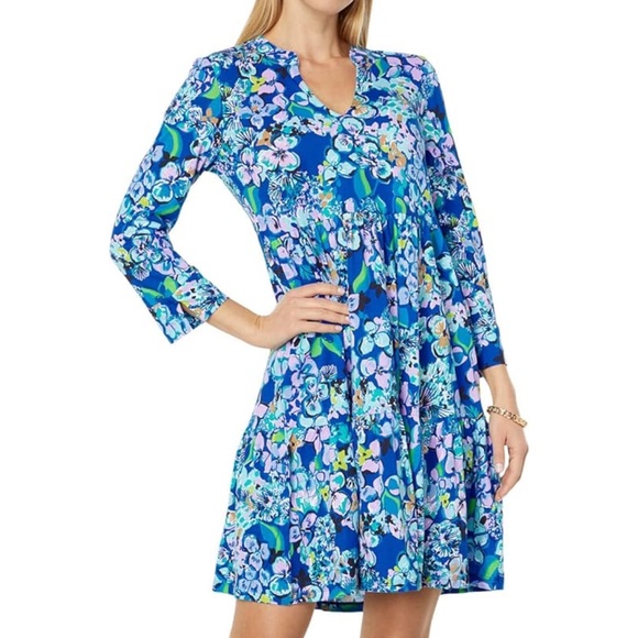 Lily Pulitzer • Alaina Dress Blue Grotto Twilight Tropics - Picture 2 of 6